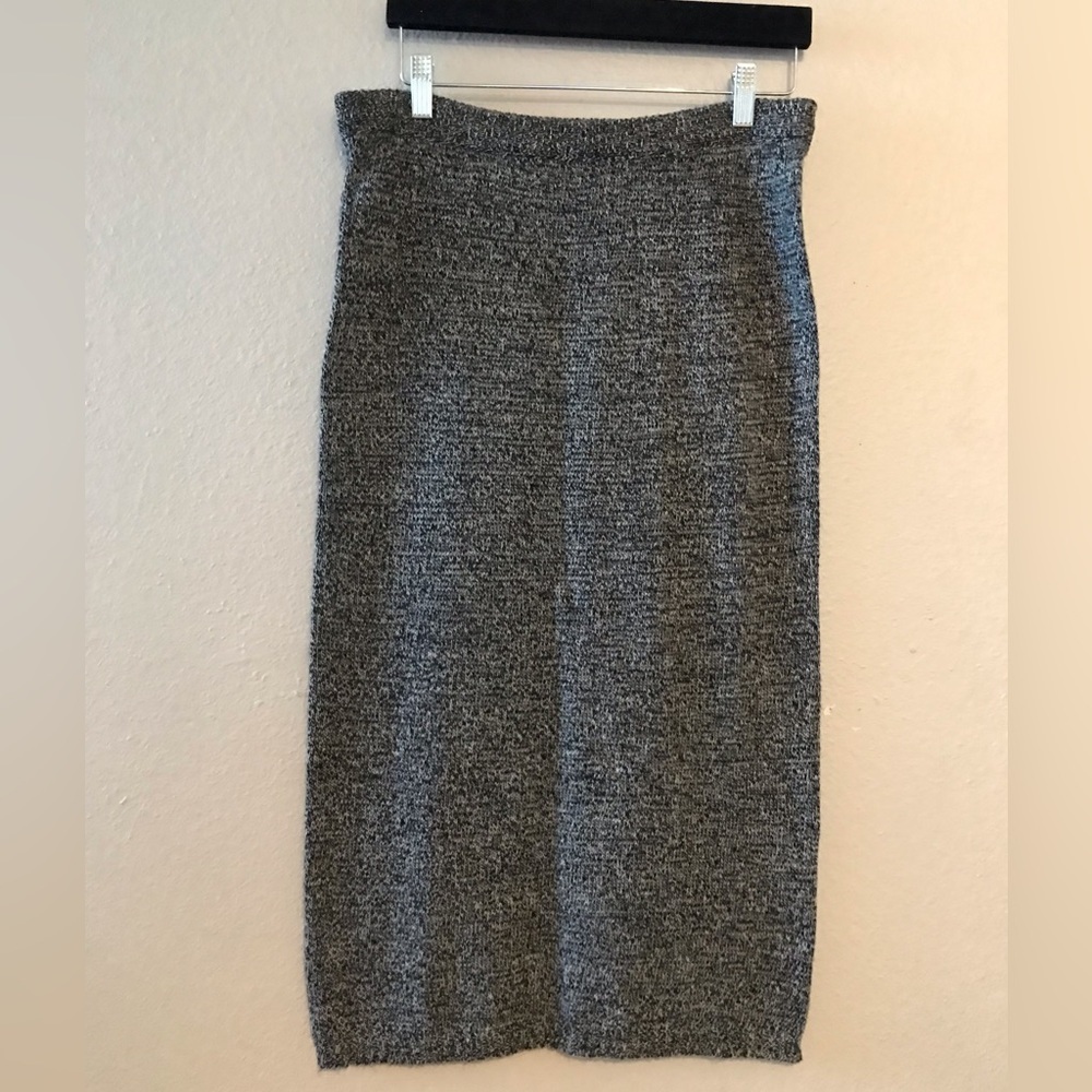 Gray Knit Pencil Midi Skirt